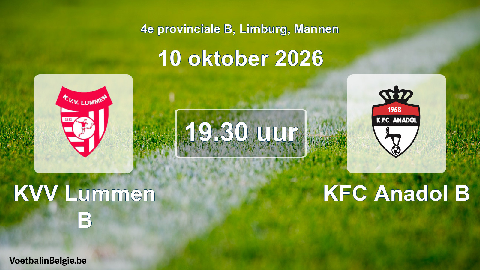 Geplande wedstrijd mannenvoetbal: KVV Lummen B - KFC Anadol B (10 oktober 2026)