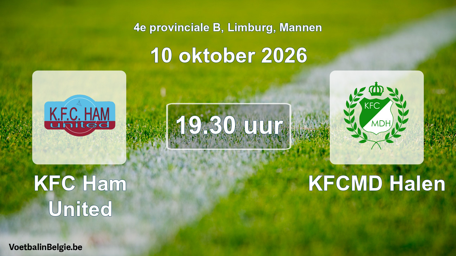 Geplande wedstrijd mannenvoetbal: KFC Ham United - KFCMD Halen (10 oktober 2026)