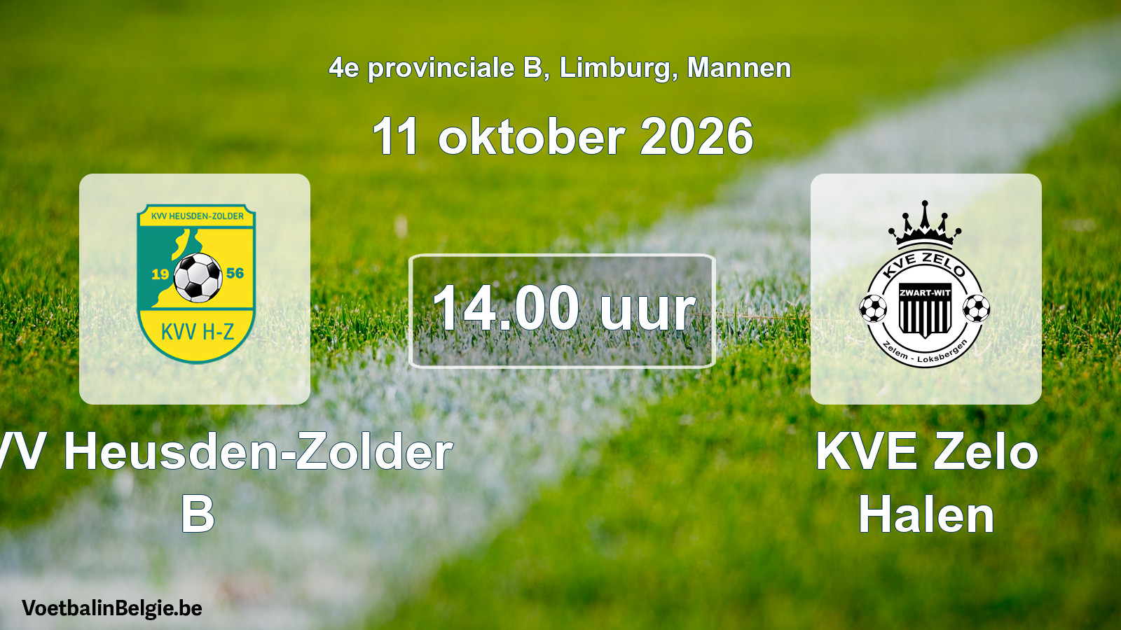 Geplande wedstrijd mannenvoetbal: KVV Heusden-Zolder B - KVE Zelo Halen (11 oktober 2026)