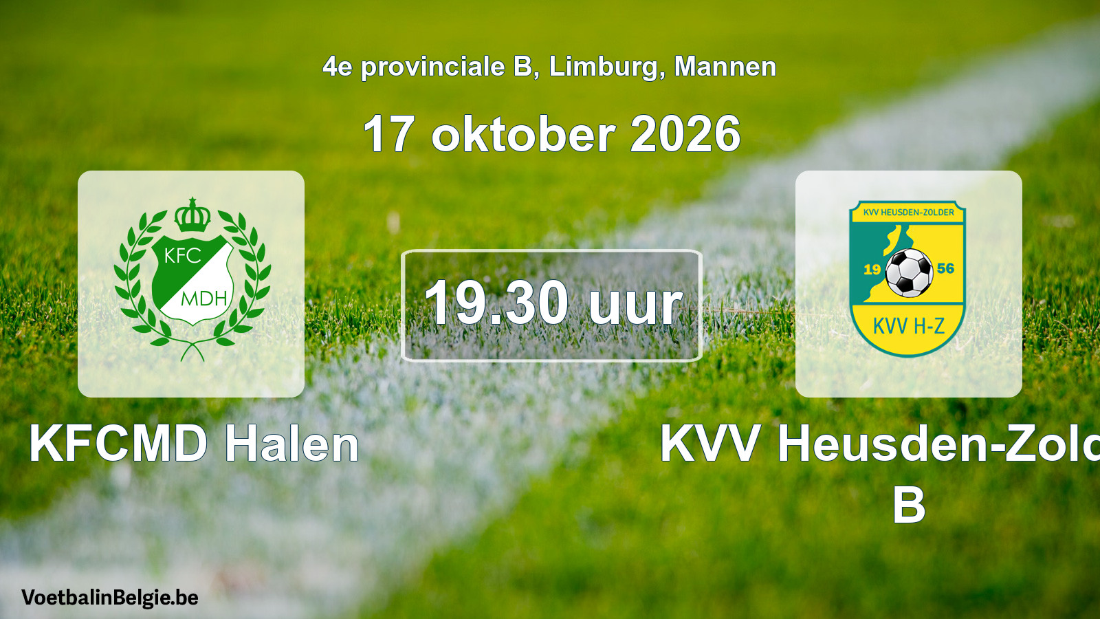 Geplande wedstrijd mannenvoetbal: KFCMD Halen - KVV Heusden-Zolder B (17 oktober 2026)