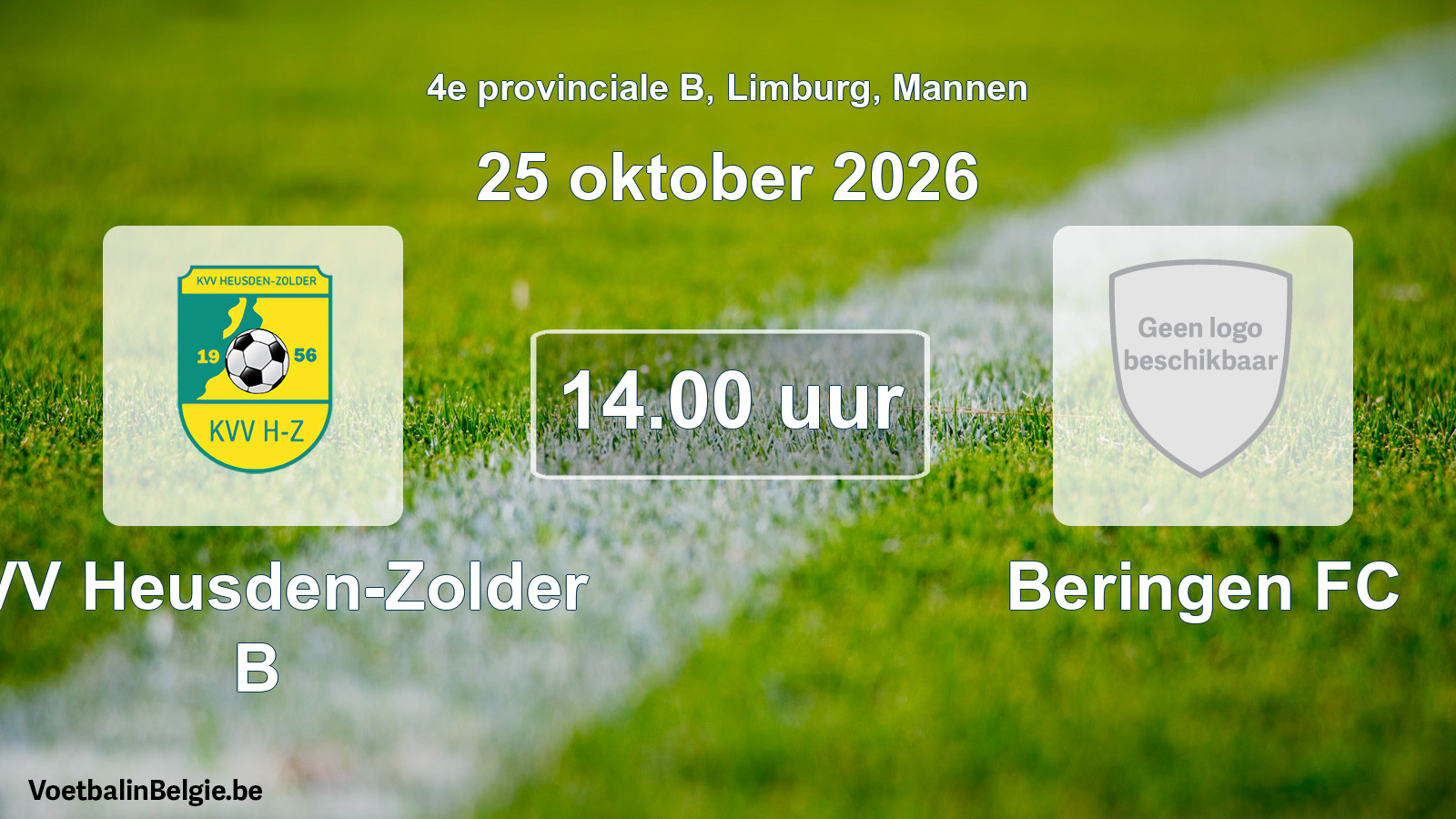 Geplande wedstrijd mannenvoetbal: KVV Heusden-Zolder B - Beringen FC (25 oktober 2026)