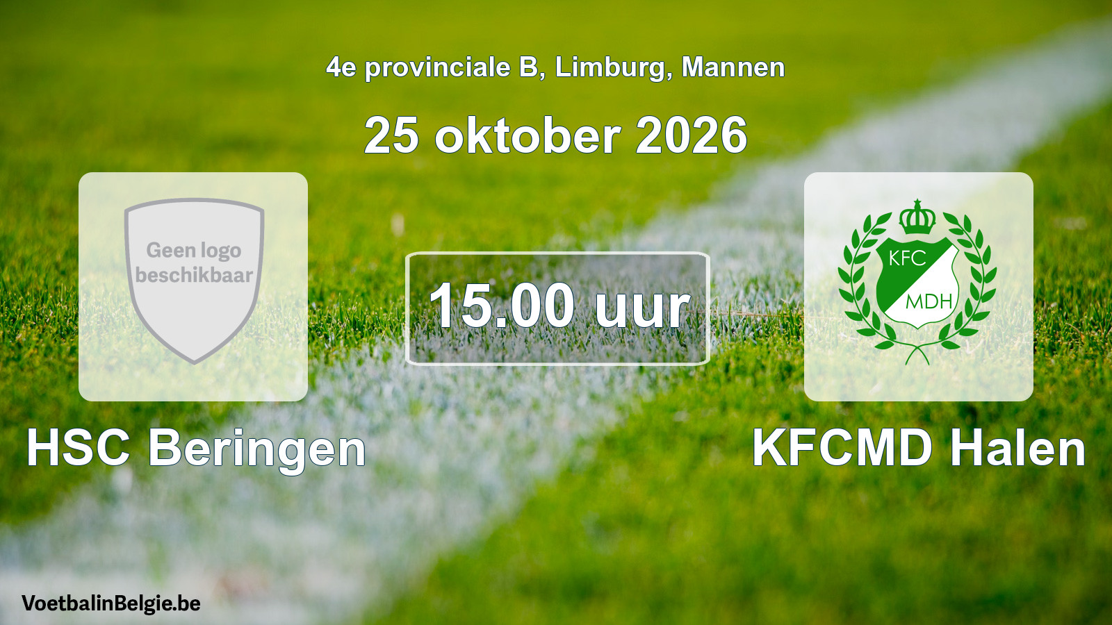 Geplande wedstrijd mannenvoetbal: HSC Beringen - KFCMD Halen (25 oktober 2026)