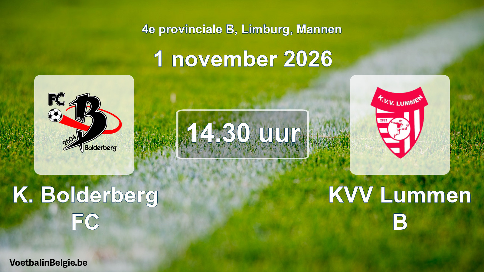 Geplande wedstrijd mannenvoetbal: K. Bolderberg FC - KVV Lummen B (1 november 2026)