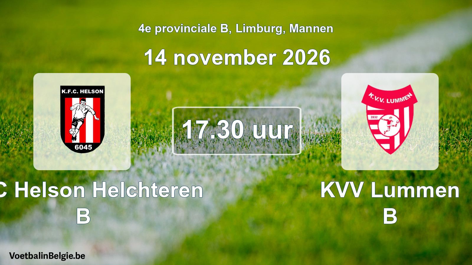 Geplande wedstrijd mannenvoetbal: KFC Helson Helchteren B - KVV Lummen B (14 november 2026)