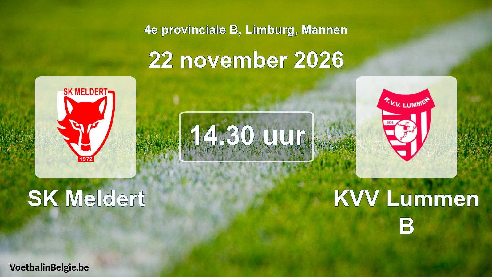 Geplande wedstrijd mannenvoetbal: SK Meldert - KVV Lummen B (22 november 2026)