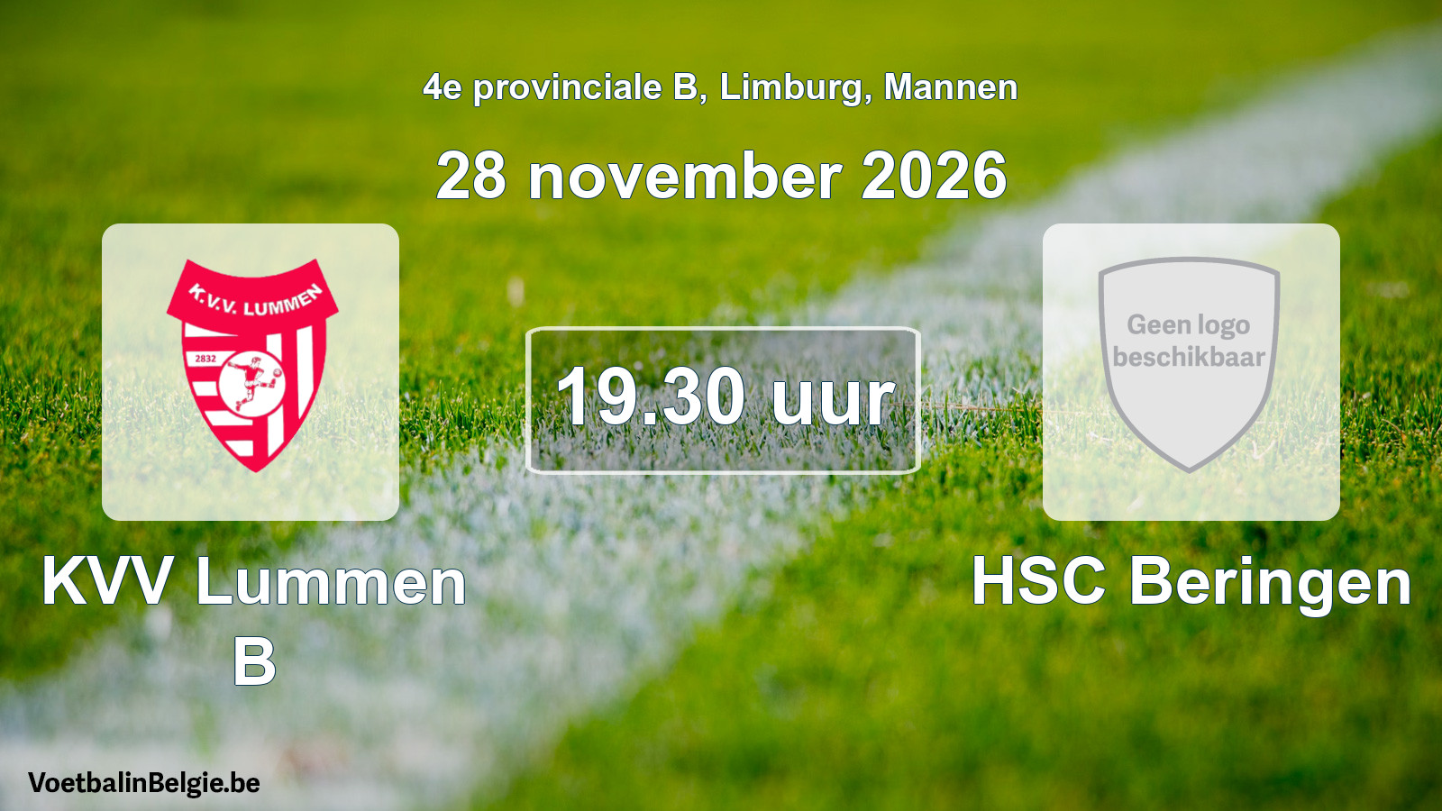 Geplande wedstrijd mannenvoetbal: KVV Lummen B - HSC Beringen (28 november 2026)