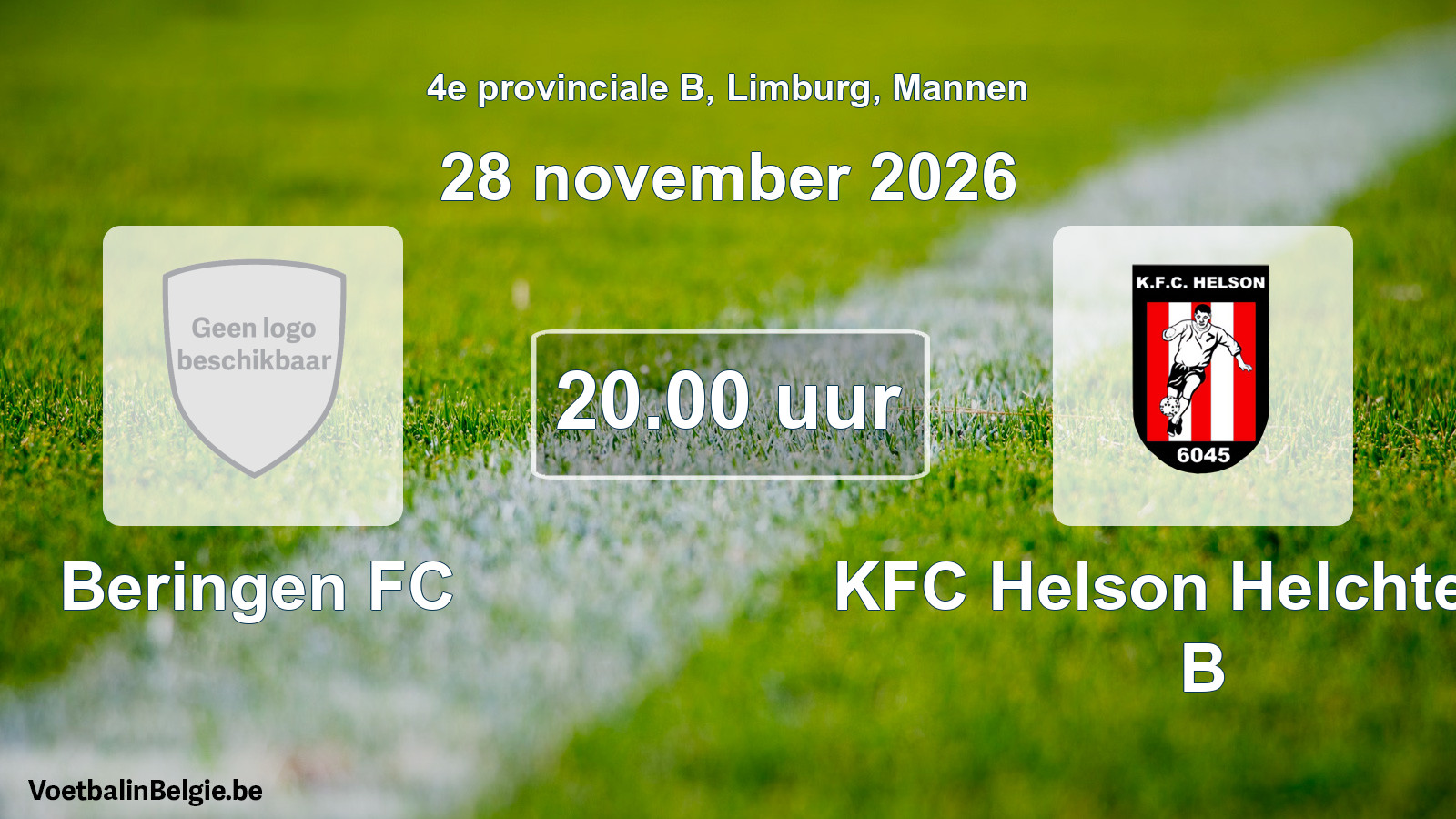 Geplande wedstrijd mannenvoetbal: Beringen FC - KFC Helson Helchteren B (28 november 2026)