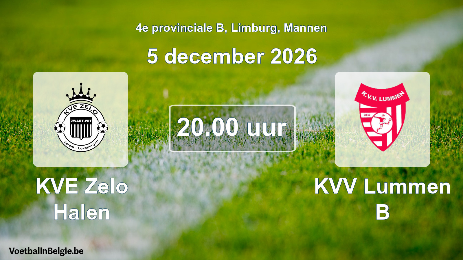 Geplande wedstrijd mannenvoetbal: KVE Zelo Halen - KVV Lummen B (5 december 2026)