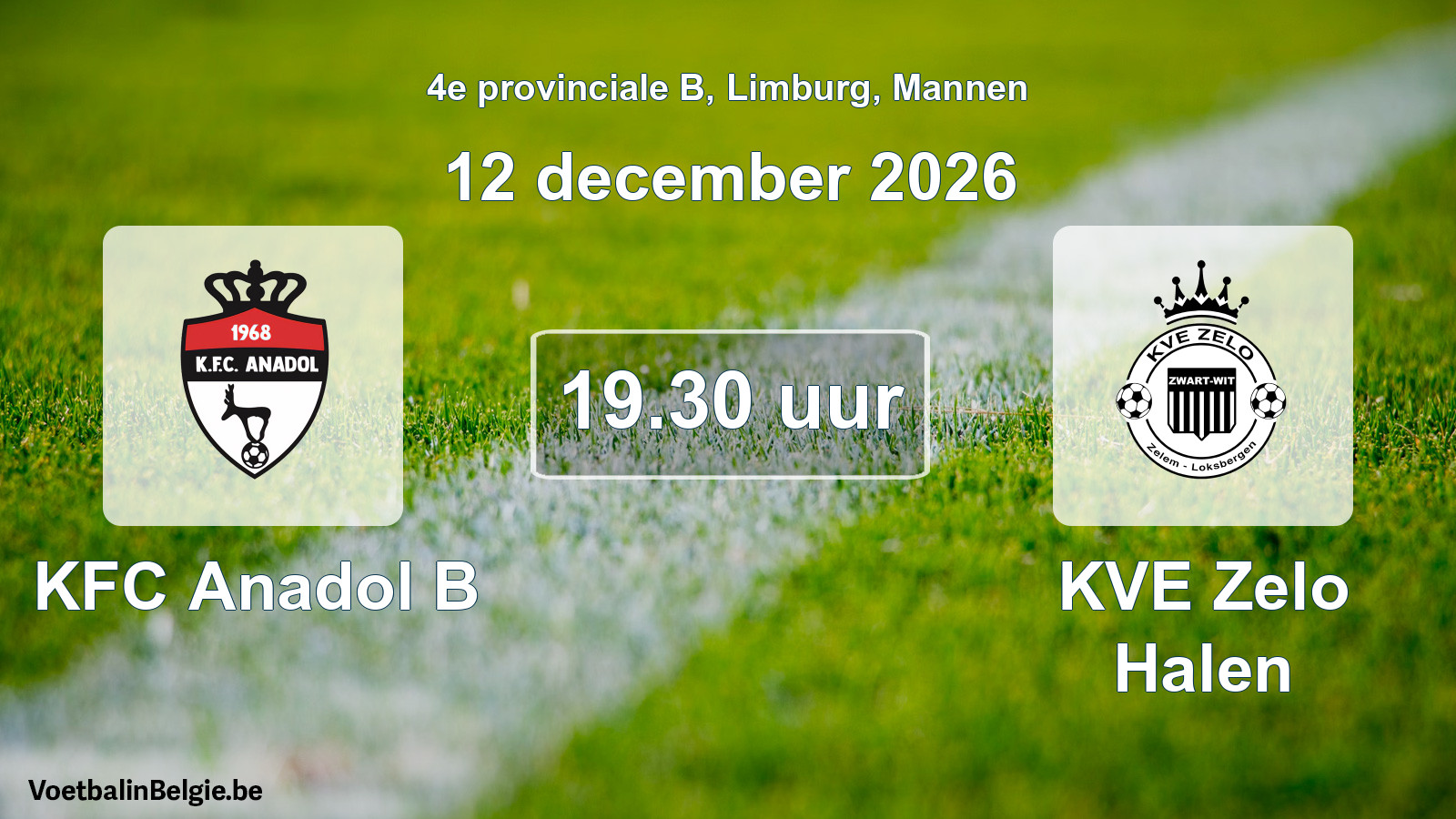 Geplande wedstrijd mannenvoetbal: KFC Anadol B - KVE Zelo Halen (12 december 2026)