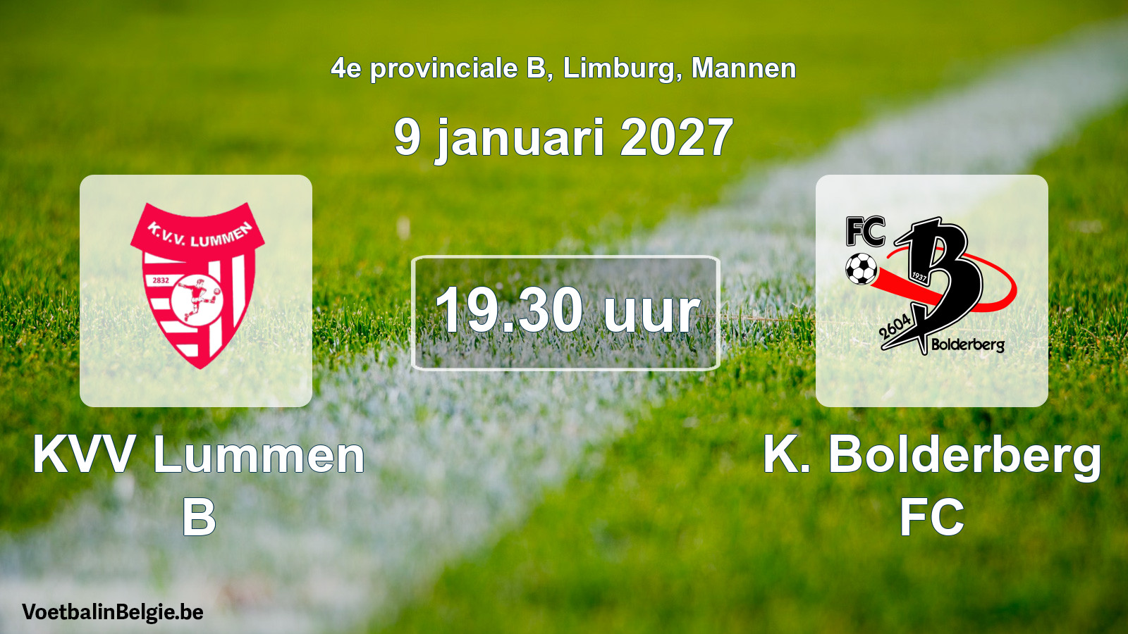 Geplande wedstrijd mannenvoetbal: KVV Lummen B - K. Bolderberg FC (9 januari 2027)