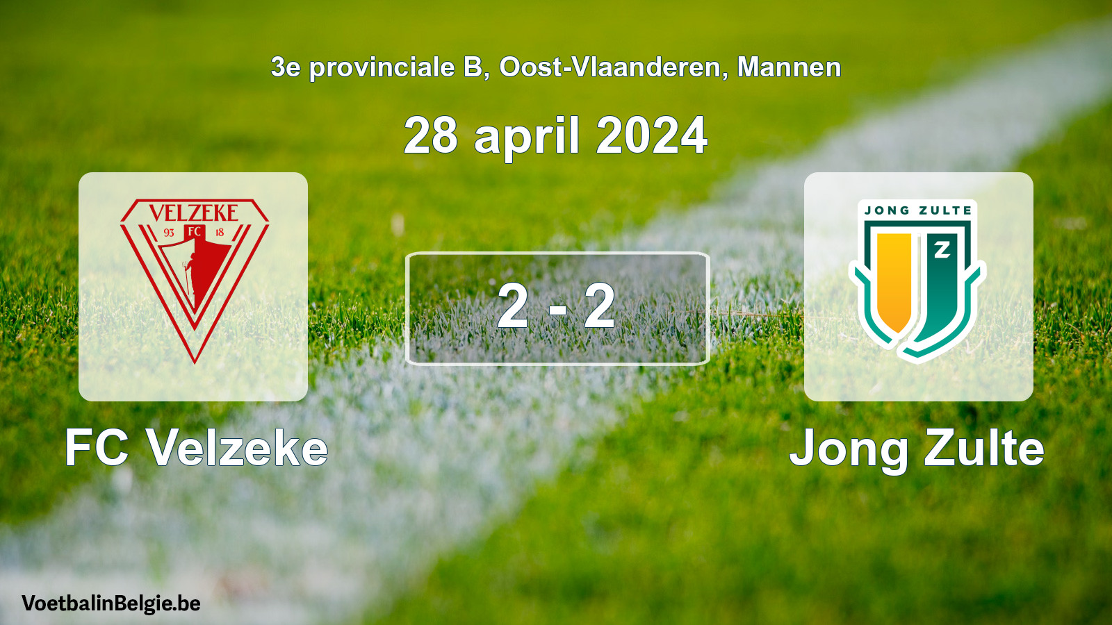 Gespeelde wedstrijd mannenvoetbal: FC Velzeke - Jong Zulte 2 - 2 (28 april 2024)