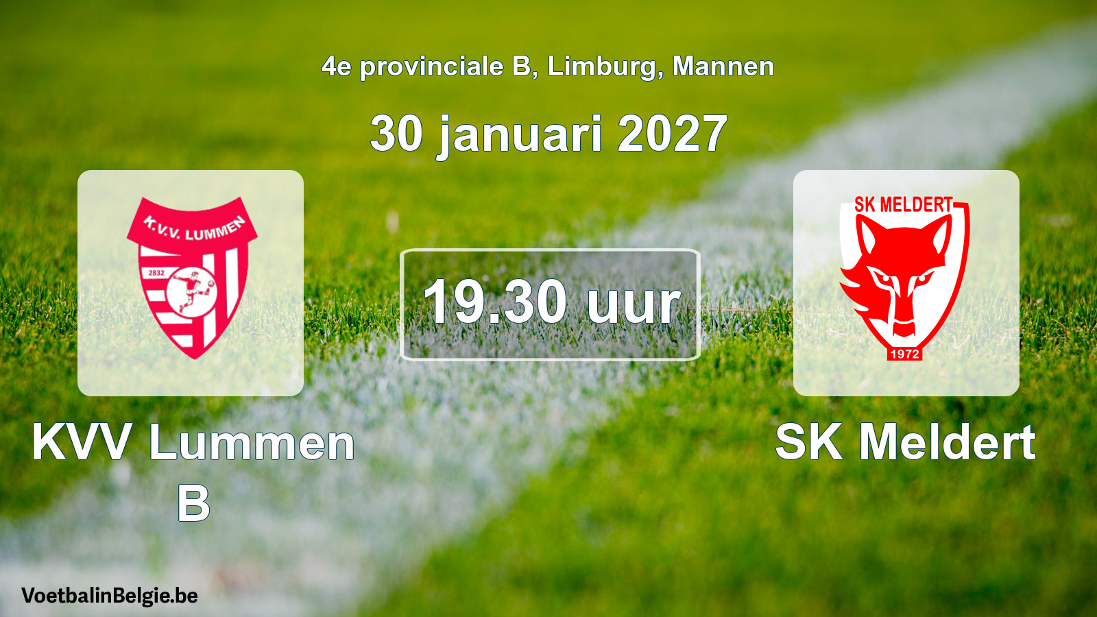 Match prévu football hommes: KVV Lummen B - SK Meldert (30 janvier 2027)