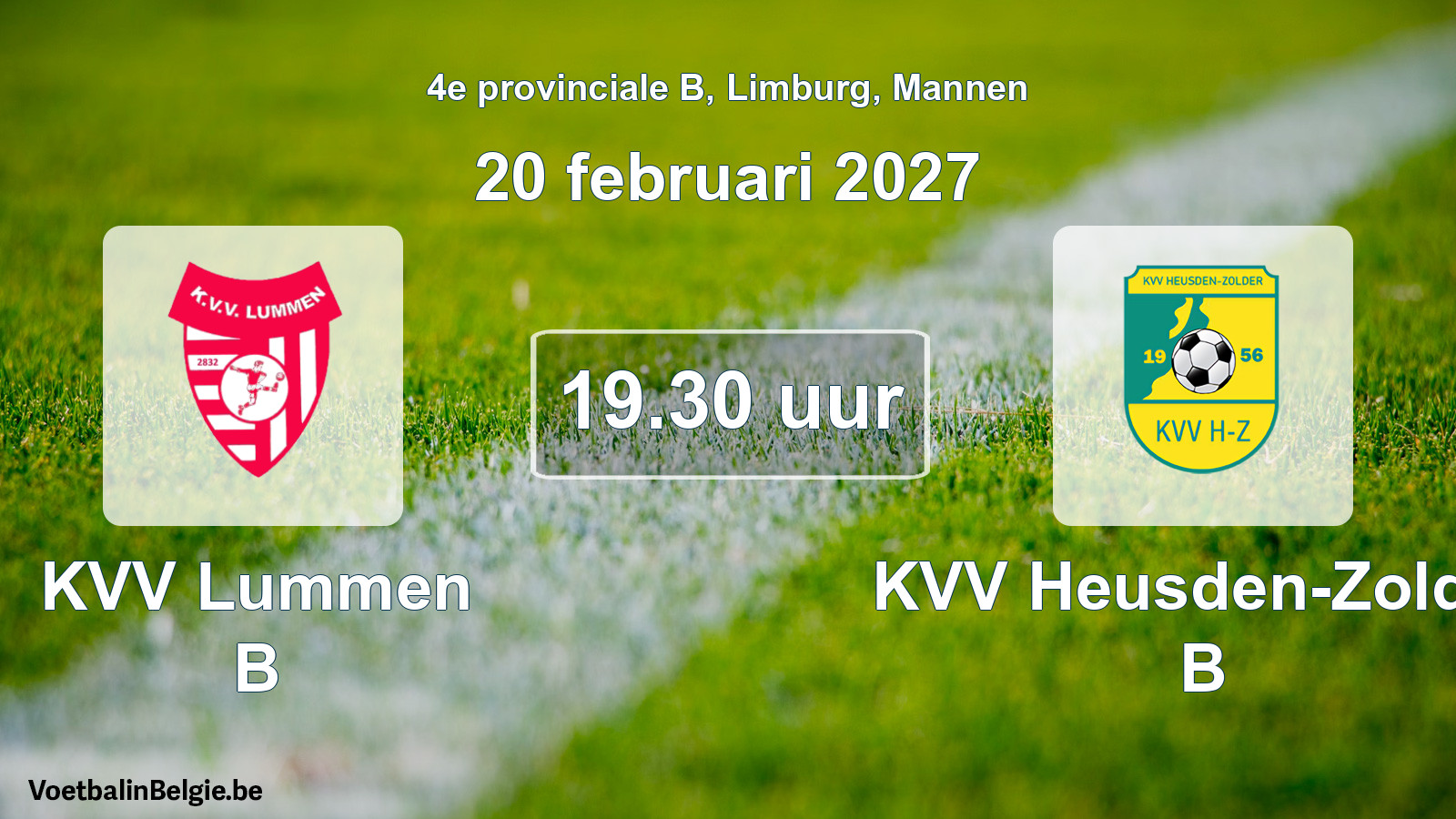 Geplande wedstrijd mannenvoetbal: KVV Lummen B - KVV Heusden-Zolder B (20 februari 2027)