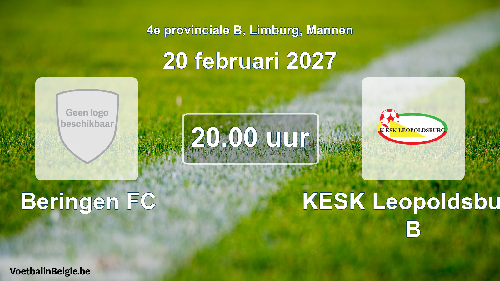 Geplande wedstrijd mannenvoetbal: Beringen FC - KESK Leopoldsburg B (20 februari 2027)