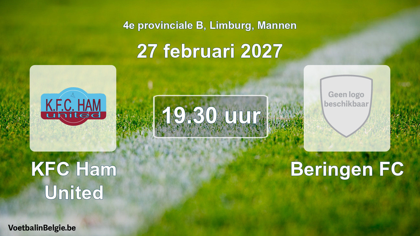 Geplande wedstrijd mannenvoetbal: KFC Ham United - Beringen FC (27 februari 2027)