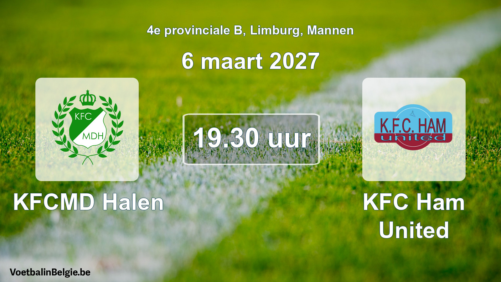 Geplande wedstrijd mannenvoetbal: KFCMD Halen - KFC Ham United (6 maart 2027)