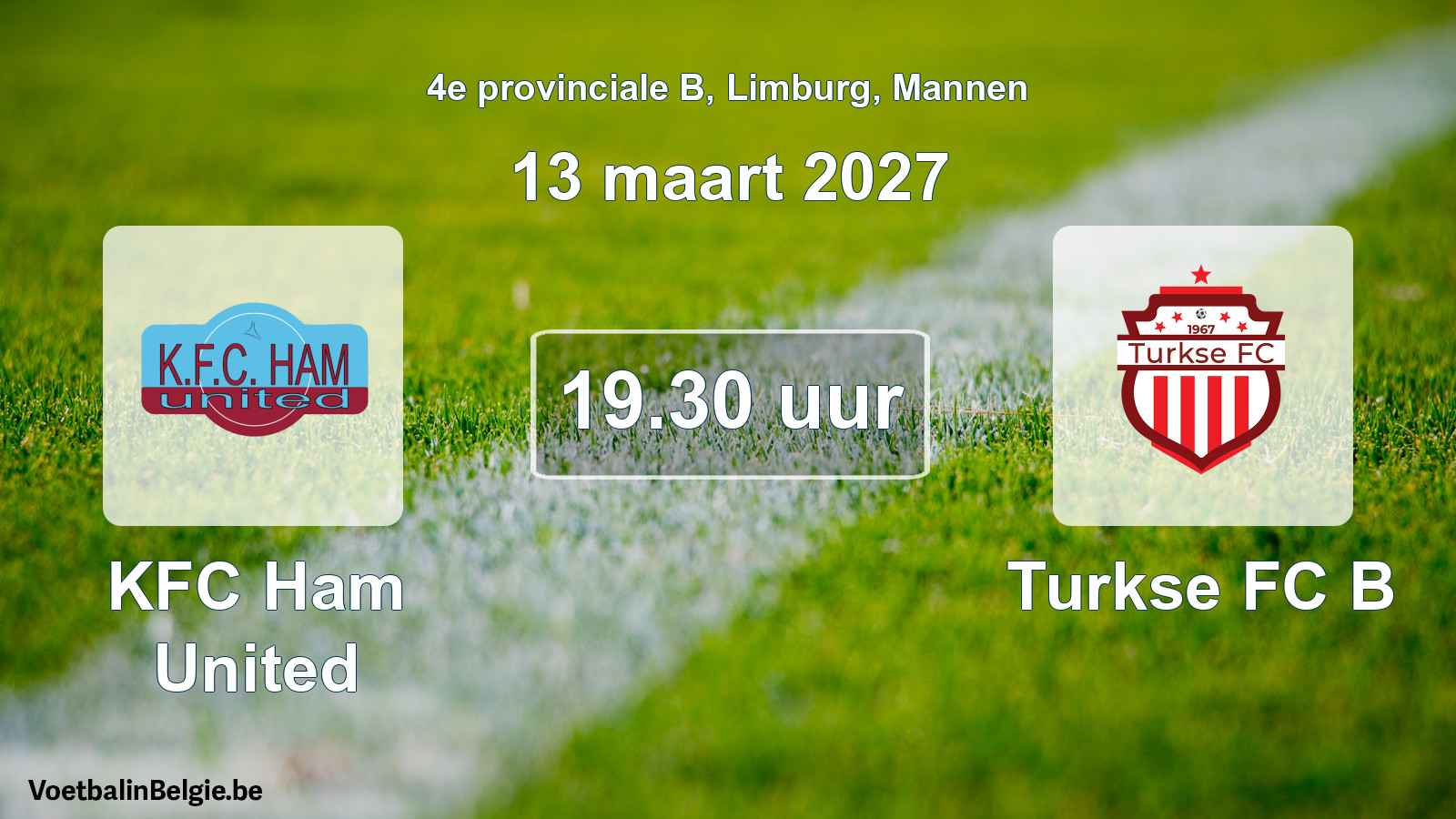 Geplande wedstrijd mannenvoetbal: KFC Ham United - Turkse FC B (13 maart 2027)