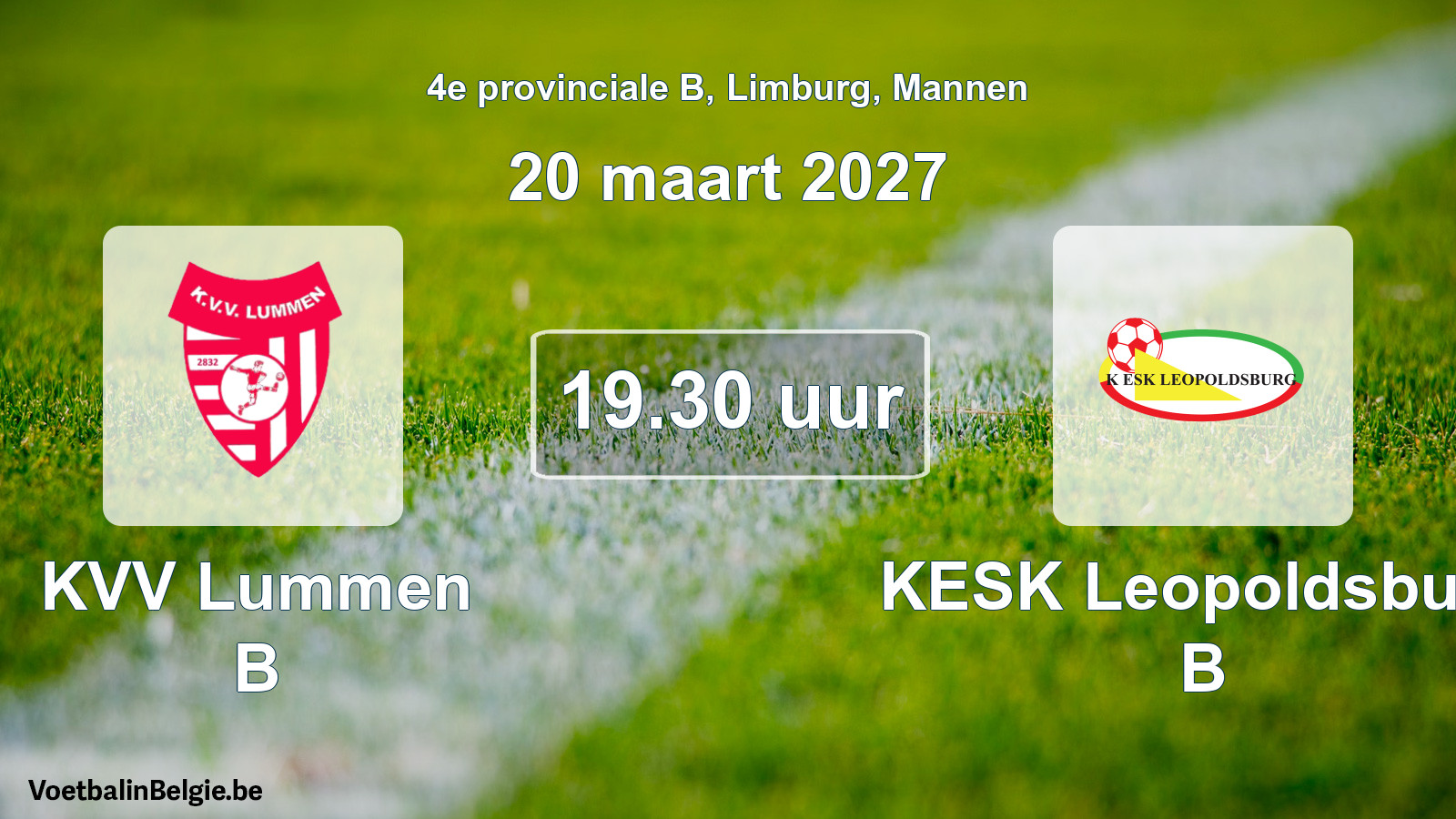 Geplande wedstrijd mannenvoetbal: KVV Lummen B - KESK Leopoldsburg B (20 maart 2027)