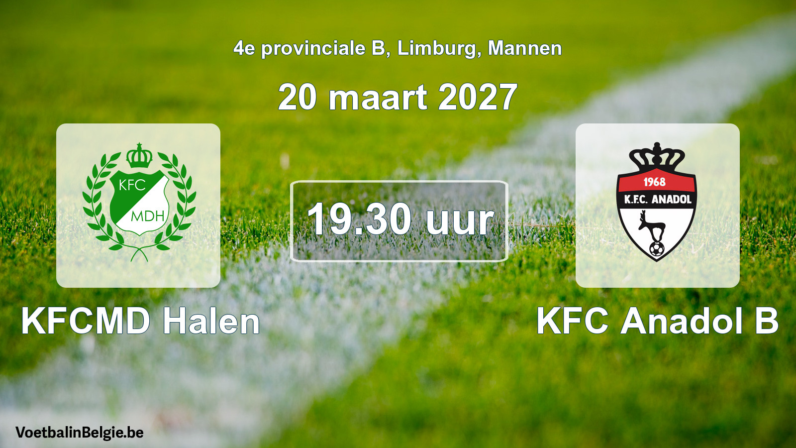 Geplande wedstrijd mannenvoetbal: KFCMD Halen - KFC Anadol B (20 maart 2027)