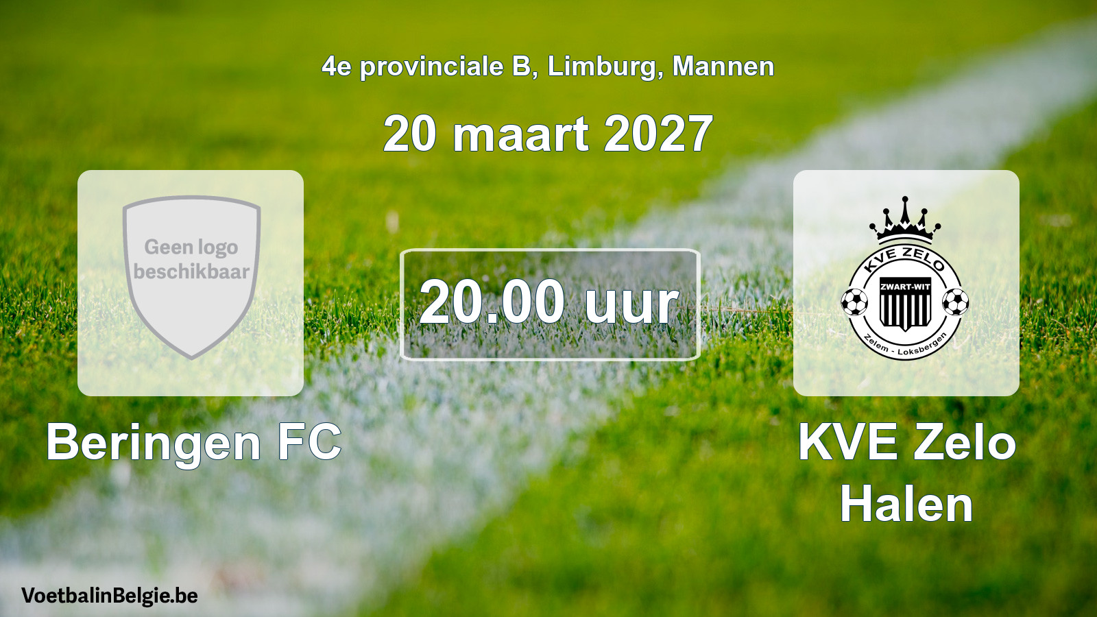 Geplande wedstrijd mannenvoetbal: Beringen FC - KVE Zelo Halen (20 maart 2027)