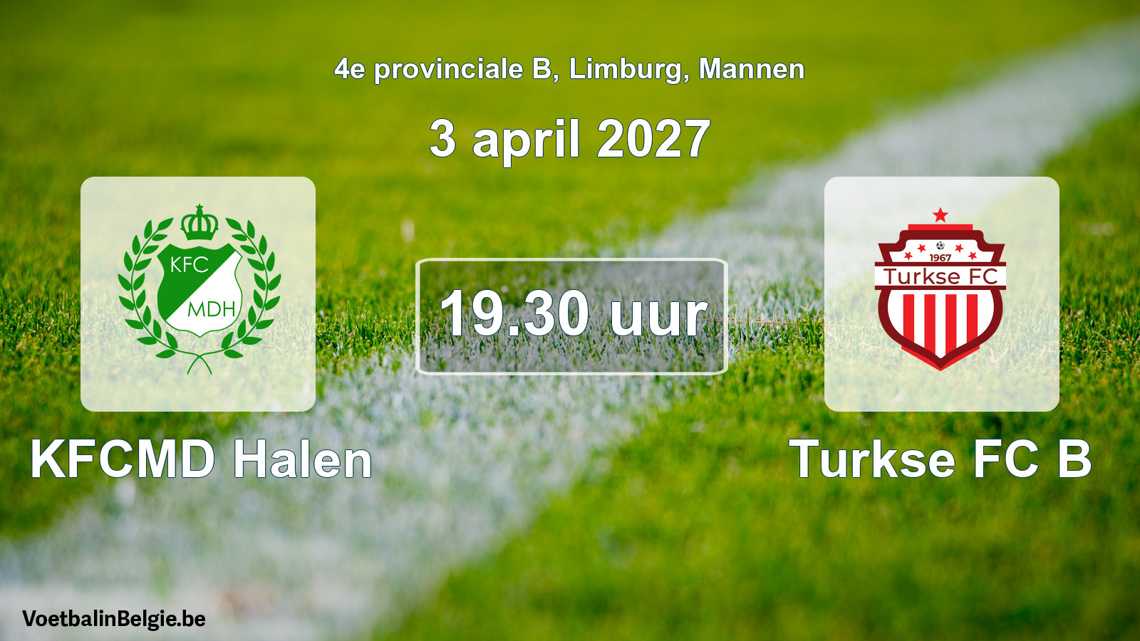 Geplande wedstrijd mannenvoetbal: KFCMD Halen - Turkse FC B (3 april 2027)