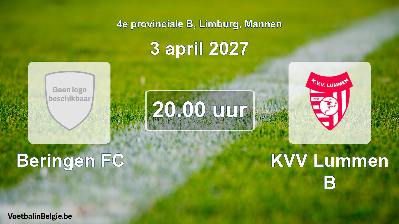 Geplande wedstrijd mannenvoetbal: Beringen FC - KVV Lummen B (3 april 2027)