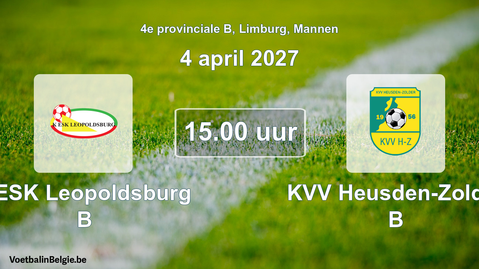 Geplande wedstrijd mannenvoetbal: KESK Leopoldsburg B - KVV Heusden-Zolder B (4 april 2027)