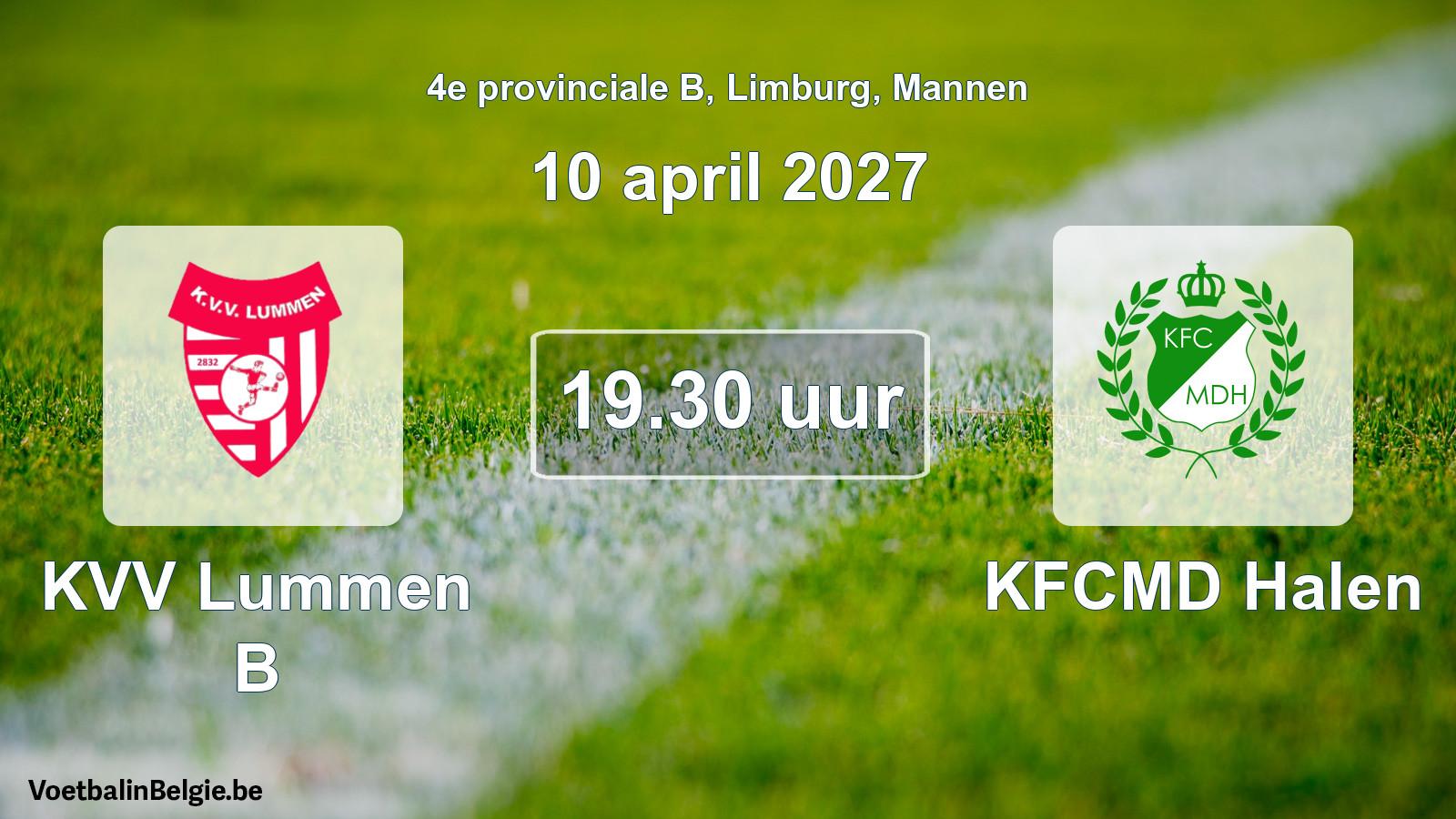 Geplande wedstrijd mannenvoetbal: KVV Lummen B - KFCMD Halen (10 april 2027)