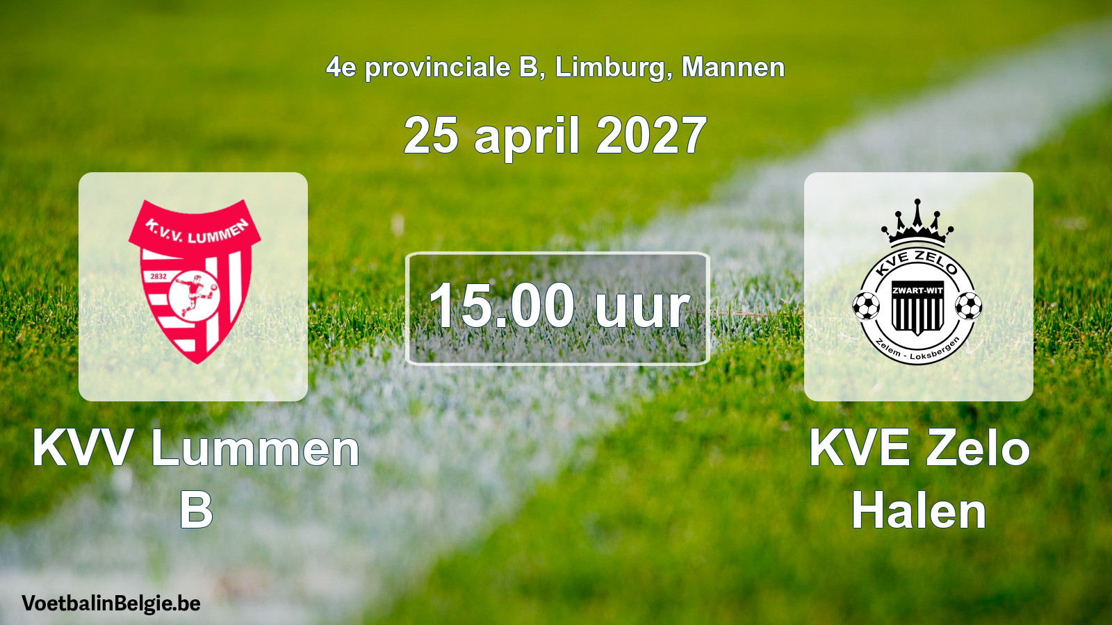 Geplande wedstrijd mannenvoetbal: KVV Lummen B - KVE Zelo Halen (25 april 2027)