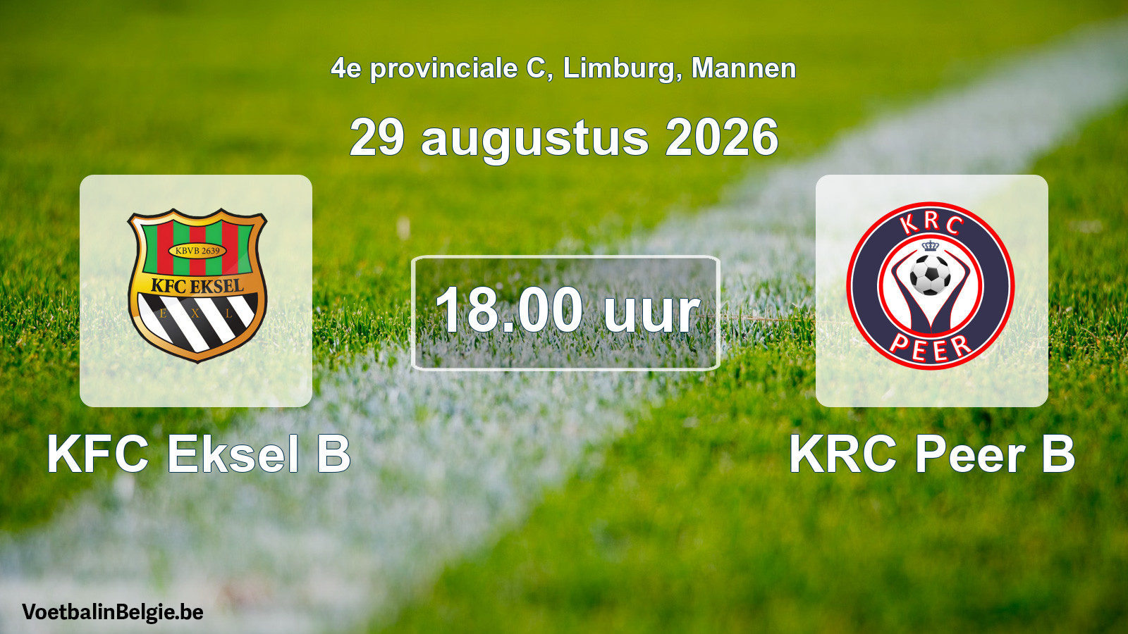 Geplande wedstrijd mannenvoetbal: KFC Eksel B - KRC Peer B (29 augustus 2026)