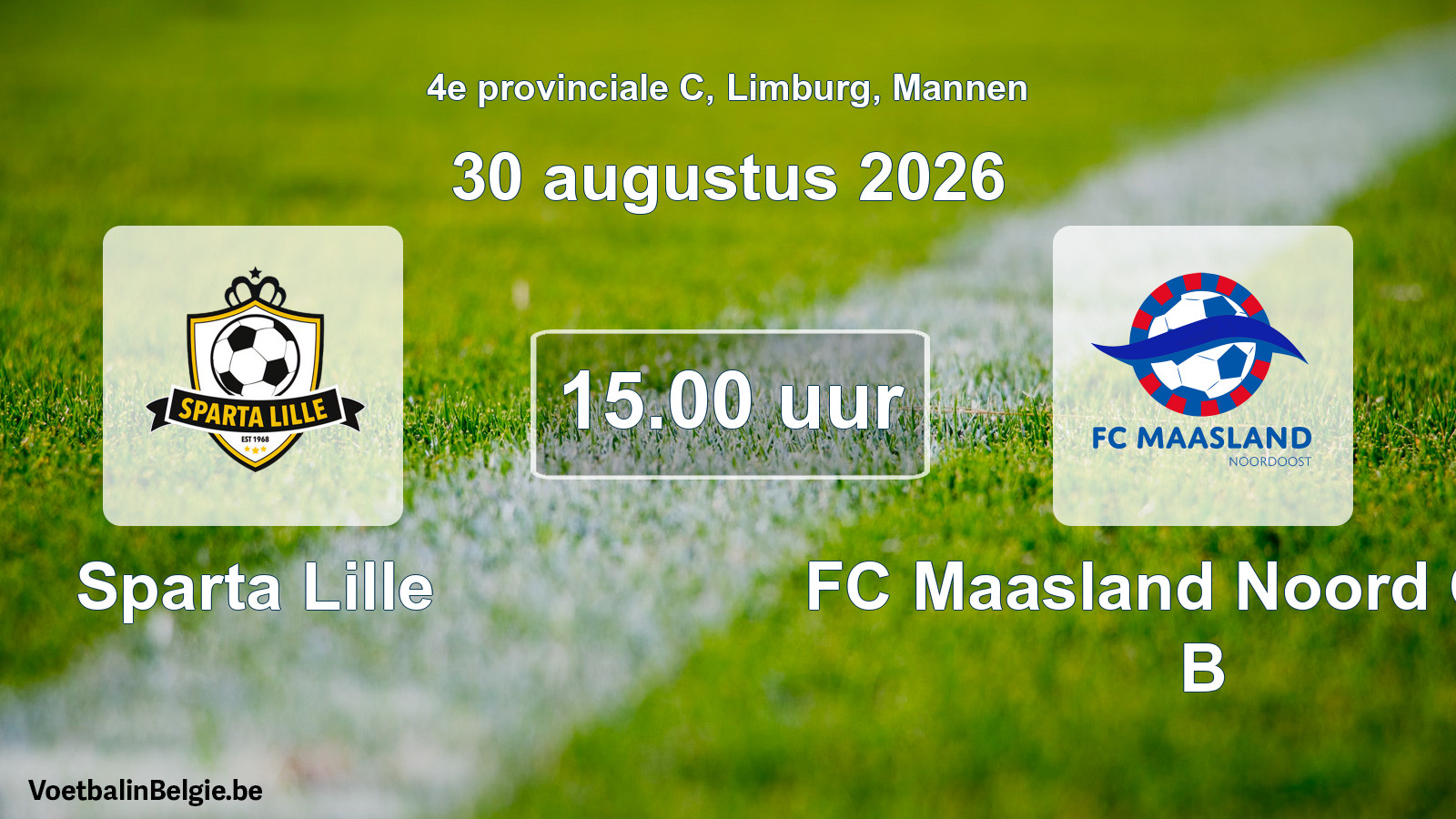 Geplande wedstrijd mannenvoetbal: Sparta Lille - FC Maasland Noord Oost B (30 augustus 2026)