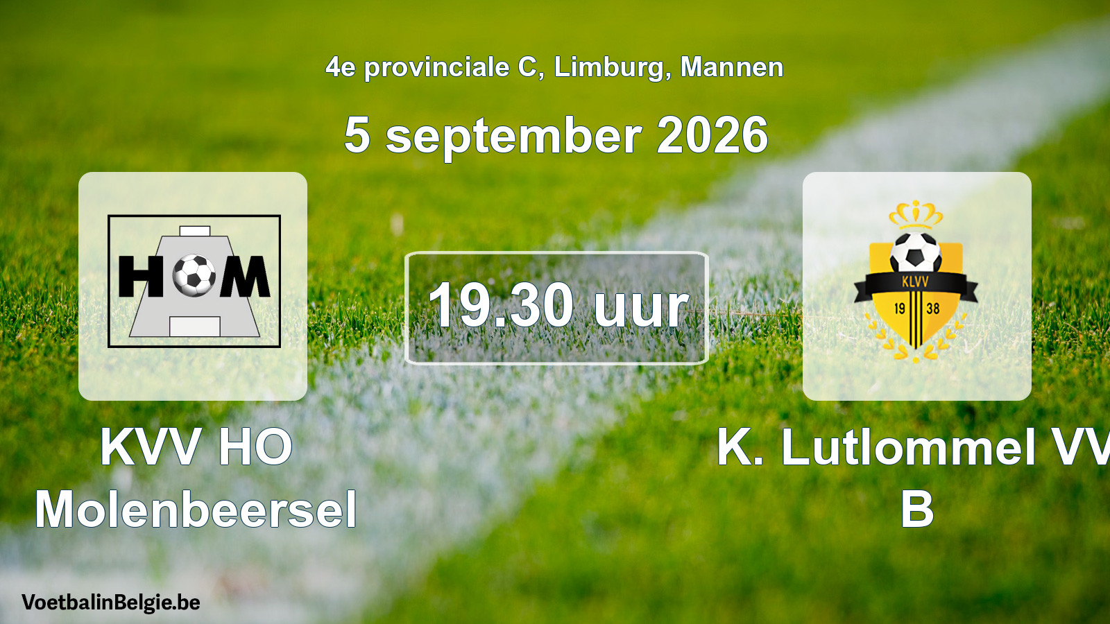 Geplande wedstrijd mannenvoetbal: KVV HO Molenbeersel - K. Lutlommel VV B (5 september 2026)