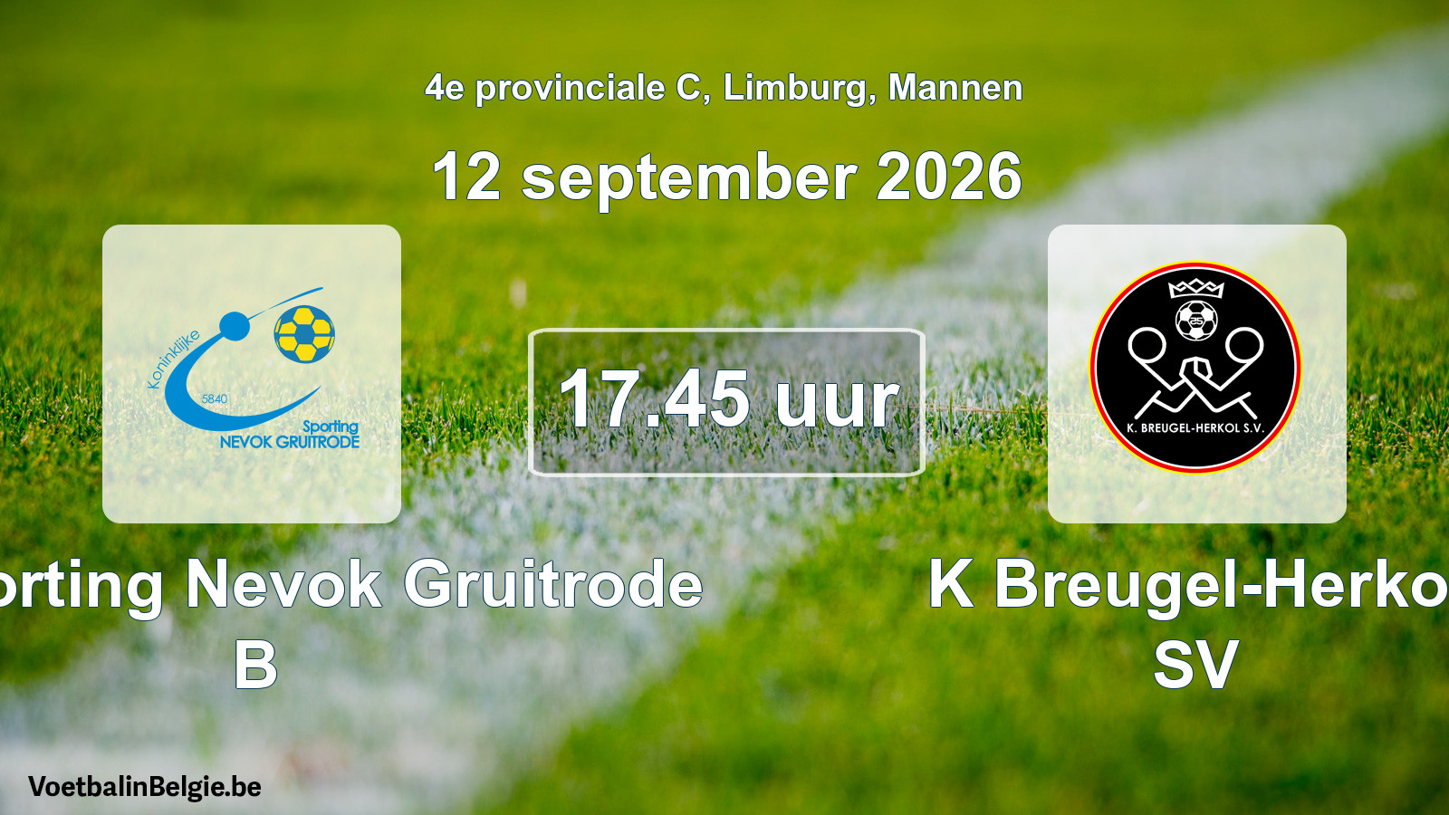 Geplande wedstrijd mannenvoetbal: K. Sporting Nevok Gruitrode B - K Breugel-Herkol SV (12 september 2026)