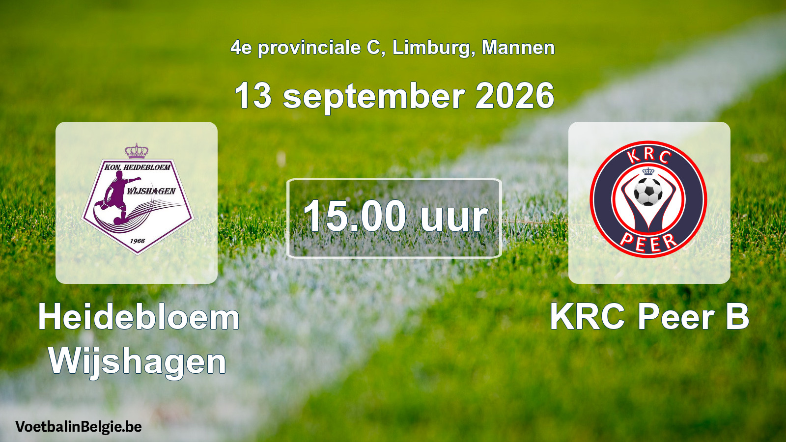 Geplande wedstrijd mannenvoetbal: Heidebloem Wijshagen - KRC Peer B (13 september 2026)