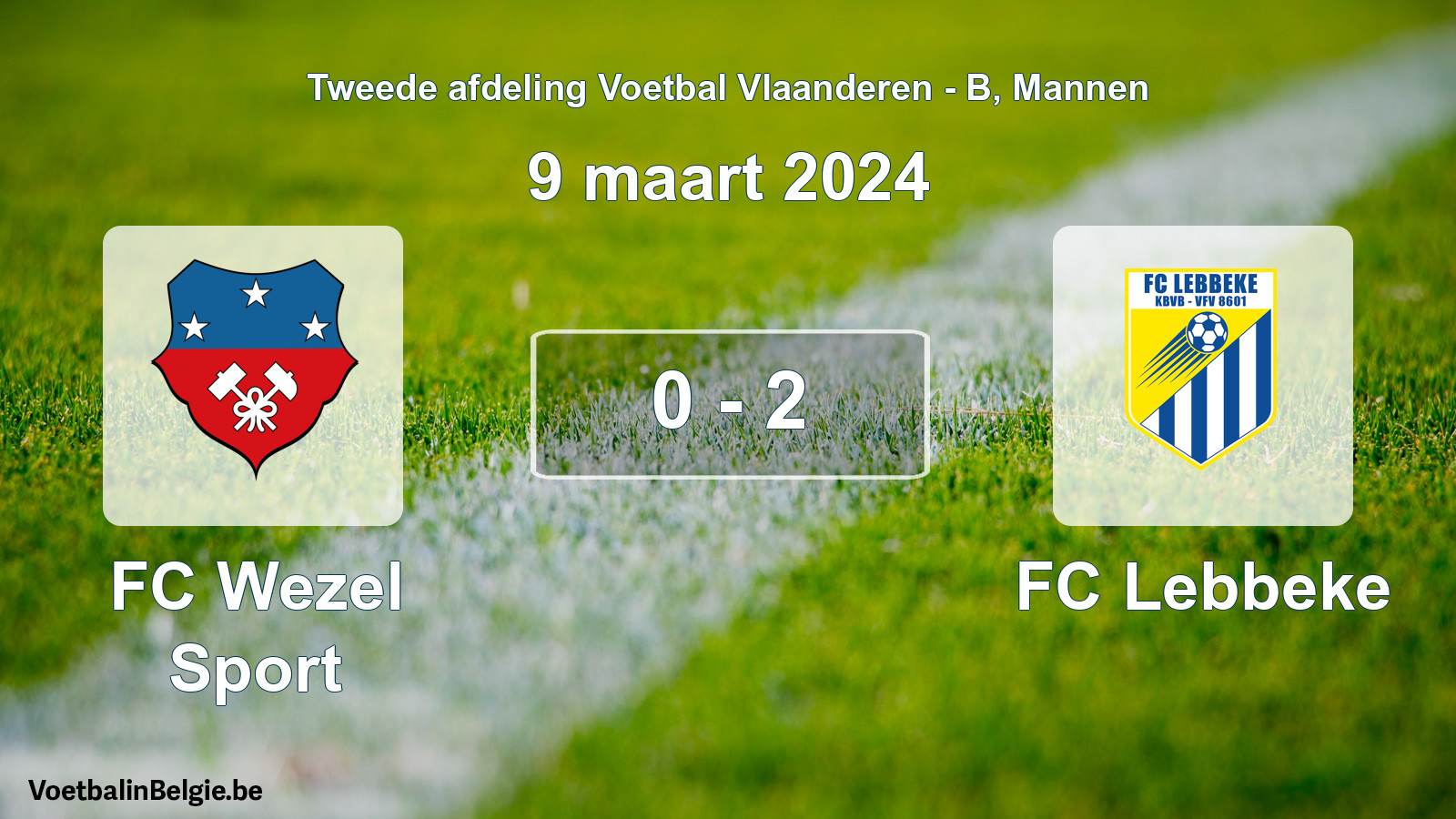 Gespeelde wedstrijd mannenvoetbal: FC Wezel Sport - FC Lebbeke 0 - 2 (9 maart 2024)