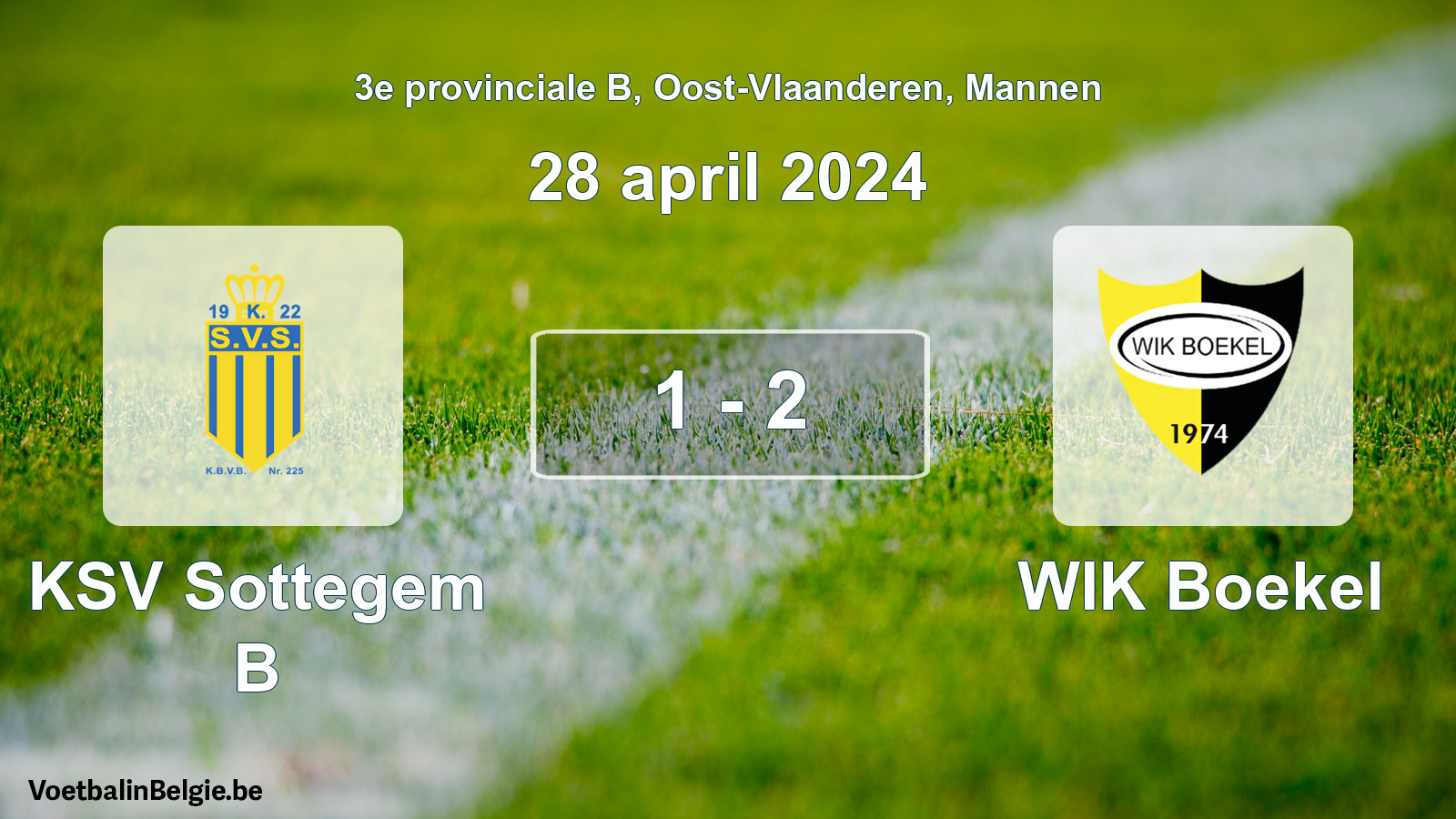 Gespeelde wedstrijd mannenvoetbal: KSV Sottegem B - WIK Boekel 1 - 2 (28 april 2024)
