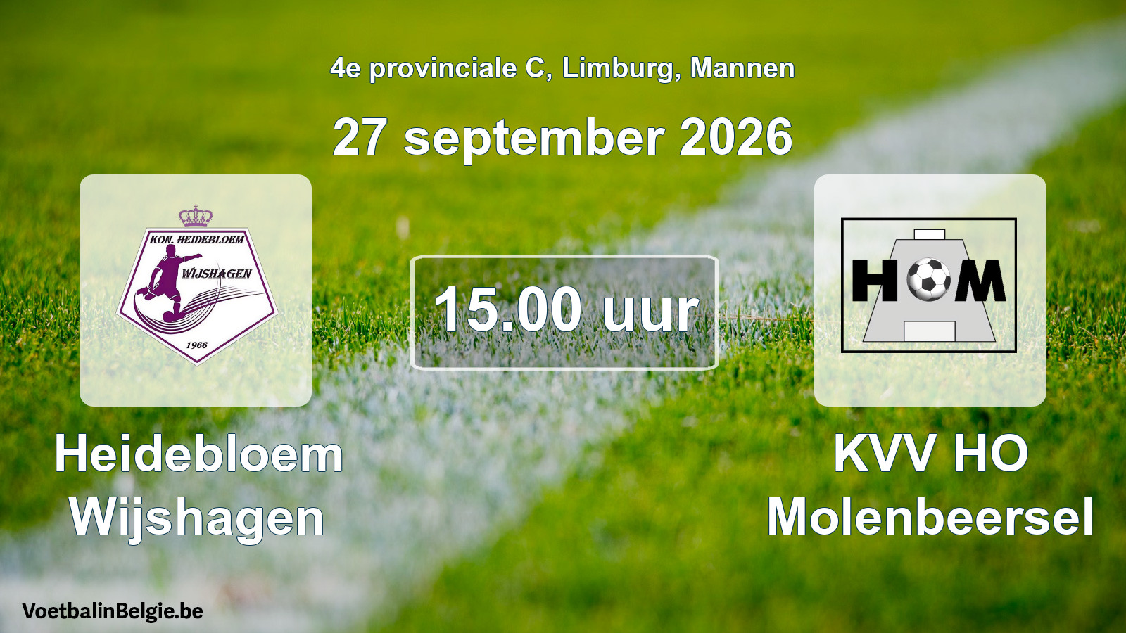 Geplande wedstrijd mannenvoetbal: Heidebloem Wijshagen - KVV HO Molenbeersel (27 september 2026)