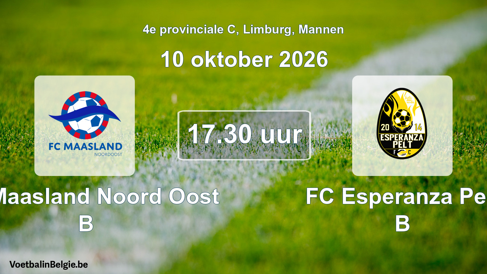 Geplande wedstrijd mannenvoetbal: FC Maasland Noord Oost B - FC Esperanza Pelt B (10 oktober 2026)