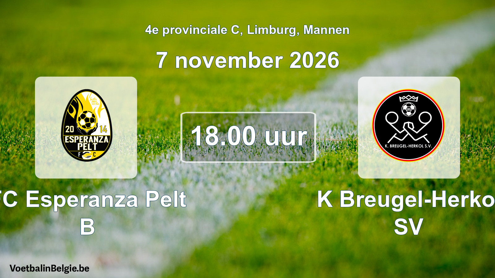 Geplande wedstrijd mannenvoetbal: FC Esperanza Pelt B - K Breugel-Herkol SV (7 november 2026)