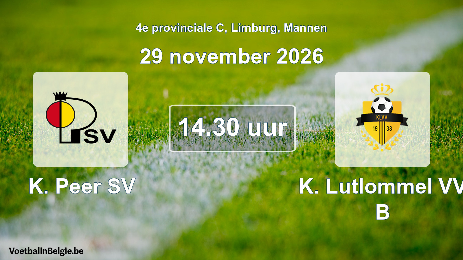 Geplande wedstrijd mannenvoetbal: K. Peer SV - K. Lutlommel VV B (29 november 2026)