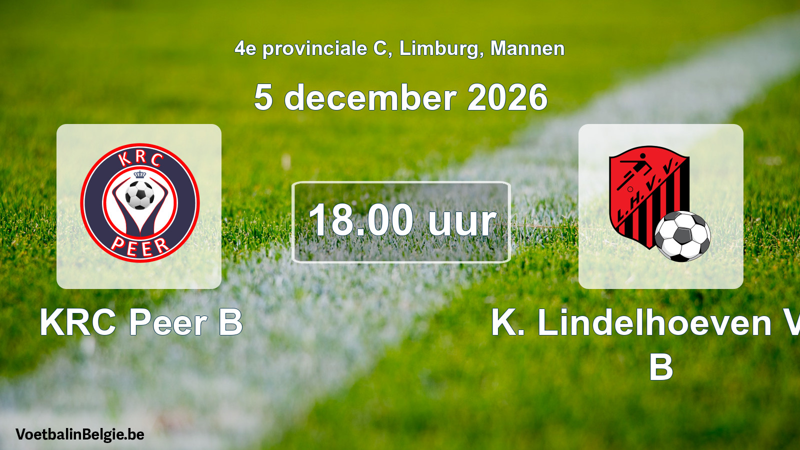 Geplande wedstrijd mannenvoetbal: KRC Peer B - K. Lindelhoeven VV B (5 december 2026)