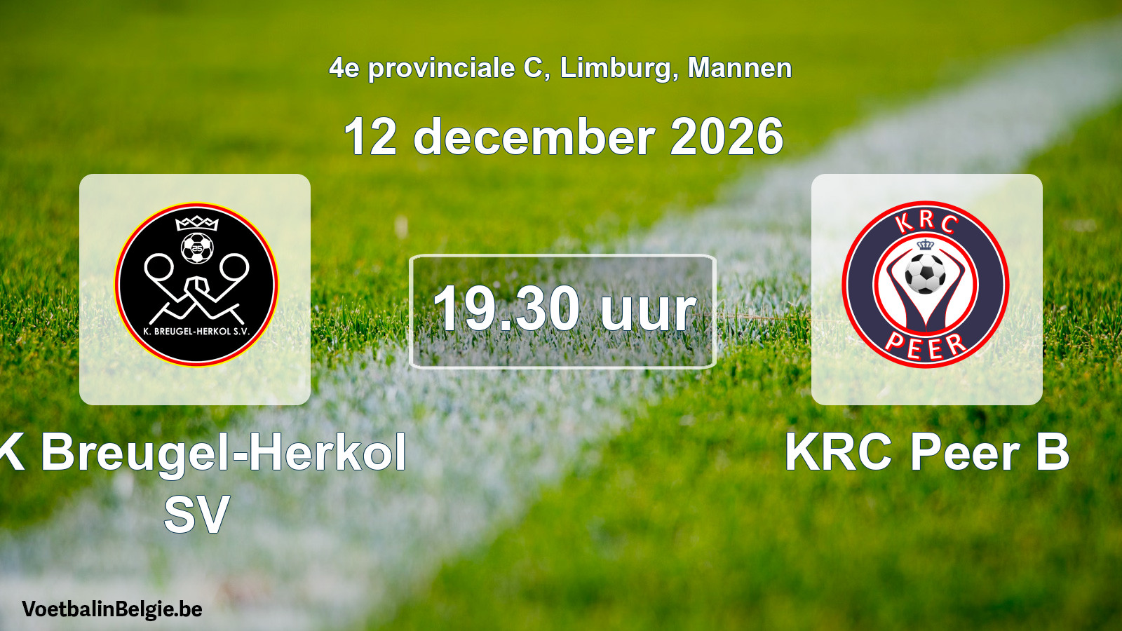 Geplande wedstrijd mannenvoetbal: K Breugel-Herkol SV - KRC Peer B (12 december 2026)