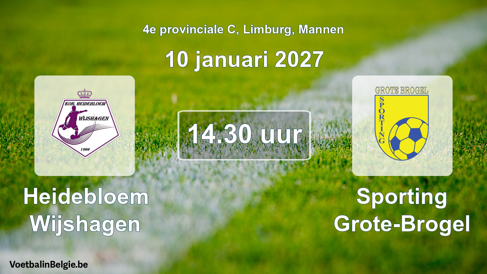 Geplande wedstrijd mannenvoetbal: Heidebloem Wijshagen - Sporting Grote-Brogel (10 januari 2027)