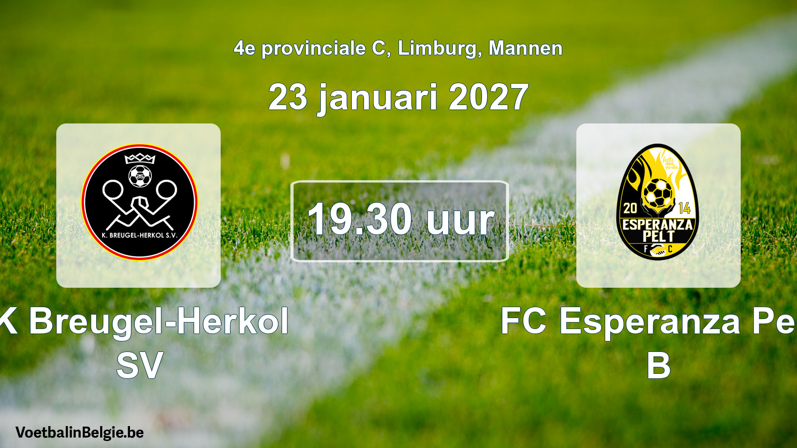 Geplande wedstrijd mannenvoetbal: K Breugel-Herkol SV - FC Esperanza Pelt B (23 januari 2027)
