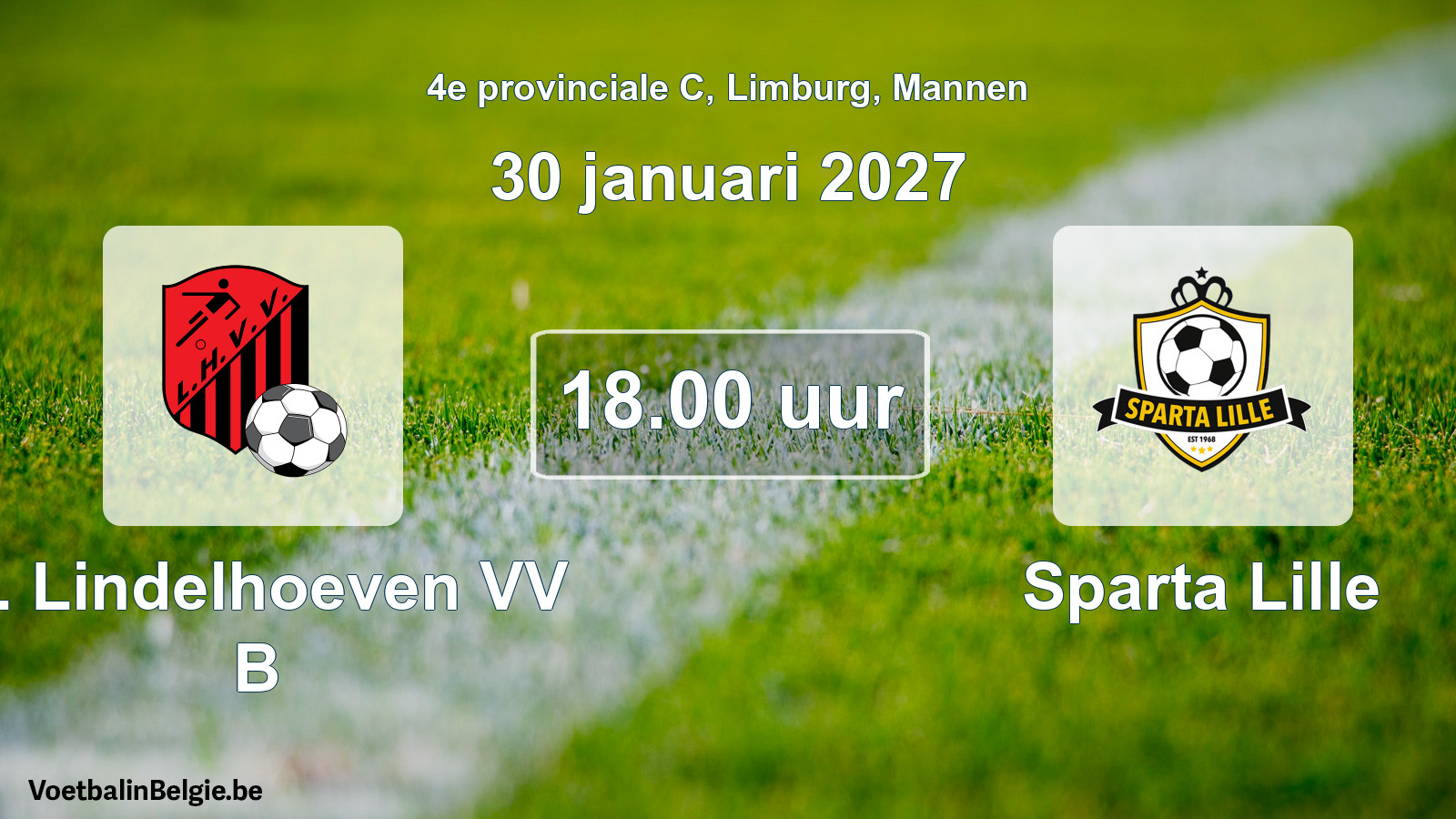 Geplande wedstrijd mannenvoetbal: K. Lindelhoeven VV B - Sparta Lille (30 januari 2027)