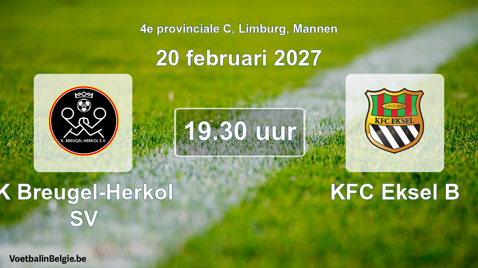 Geplande wedstrijd mannenvoetbal: K Breugel-Herkol SV - KFC Eksel B (20 februari 2027)