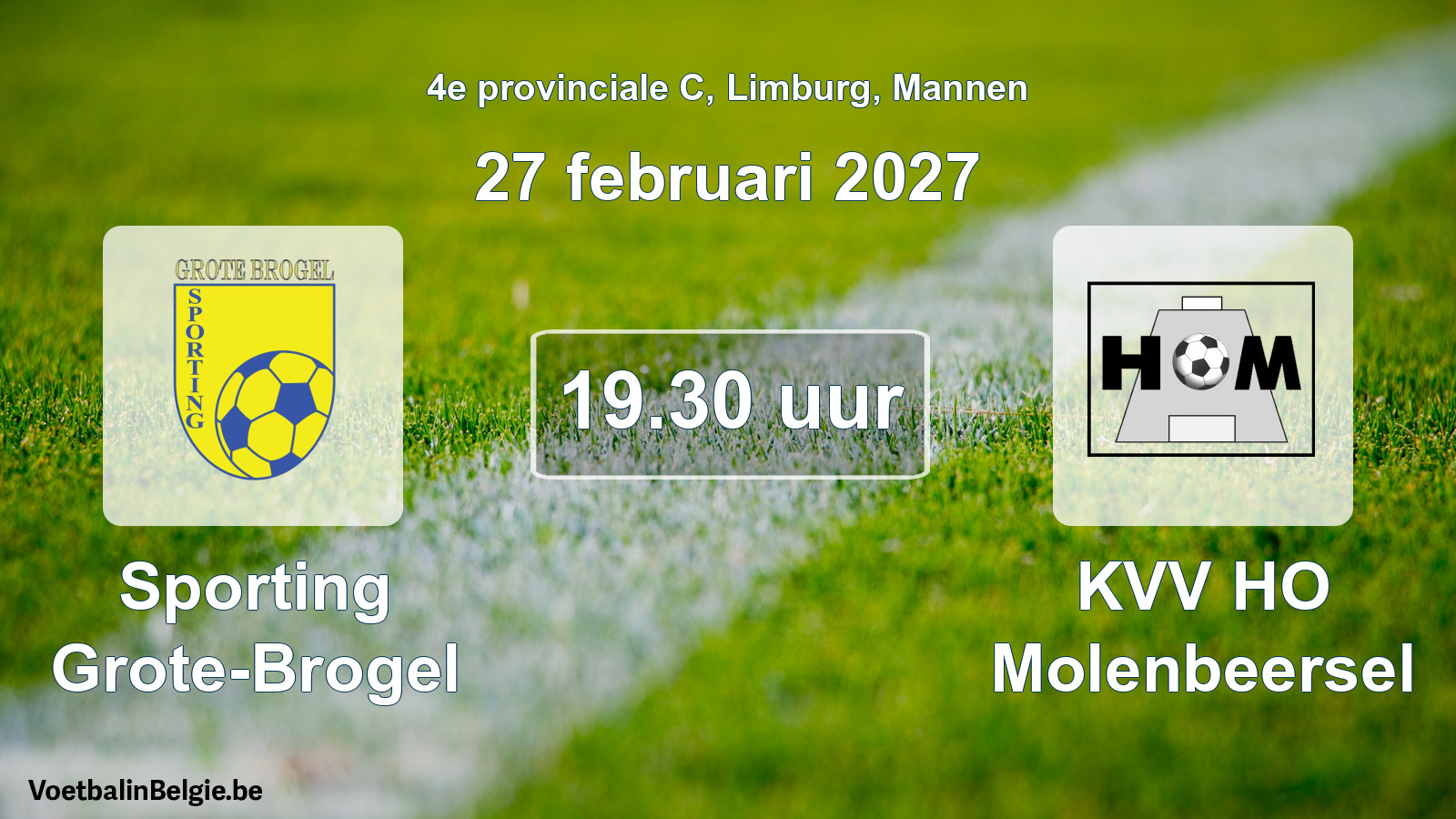 Geplande wedstrijd mannenvoetbal: Sporting Grote-Brogel - KVV HO Molenbeersel (27 februari 2027)