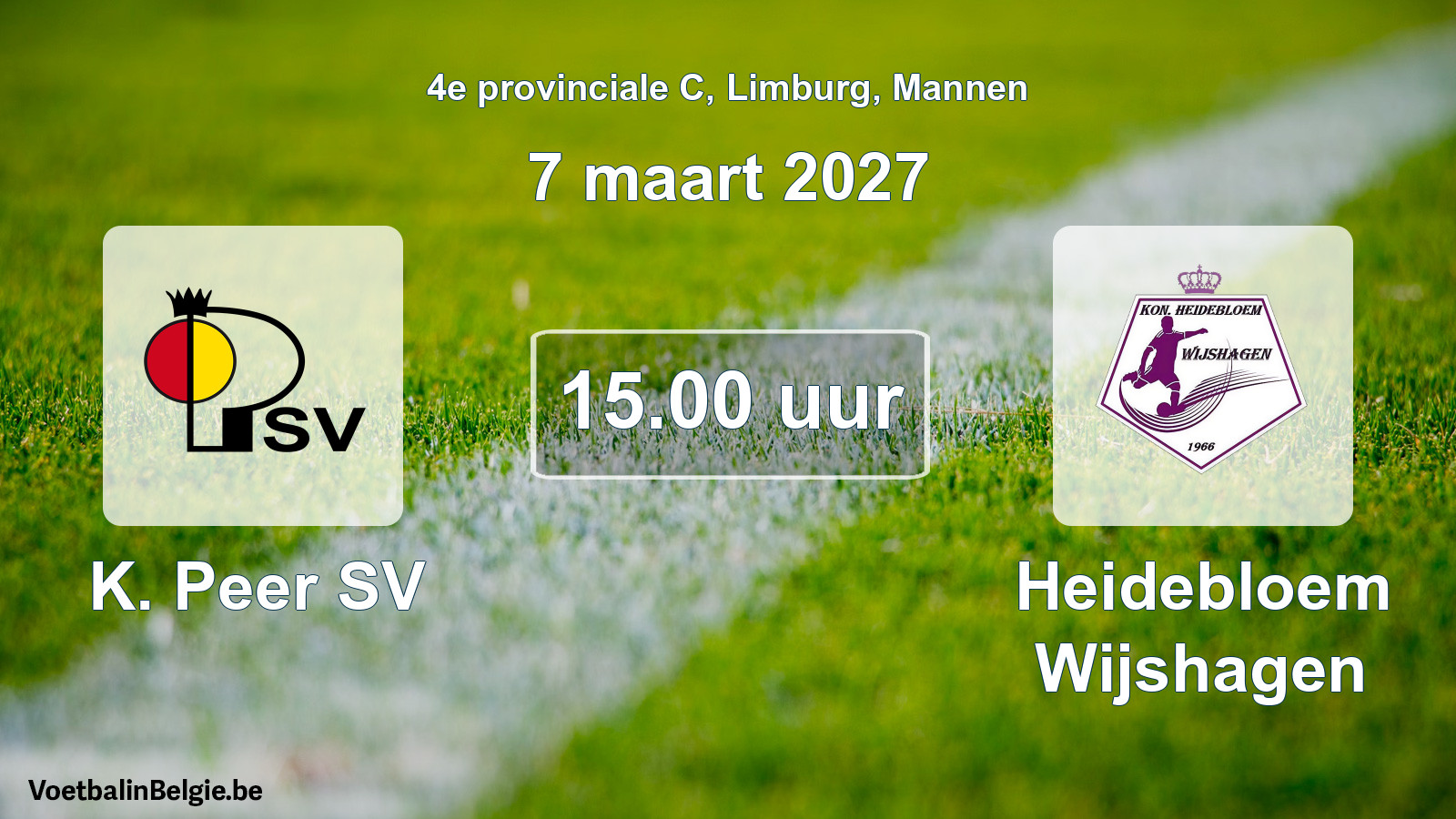 Geplande wedstrijd mannenvoetbal: K. Peer SV - Heidebloem Wijshagen (7 maart 2027)