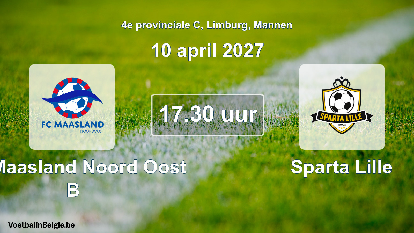 Geplande wedstrijd mannenvoetbal: FC Maasland Noord Oost B - Sparta Lille (10 april 2027)