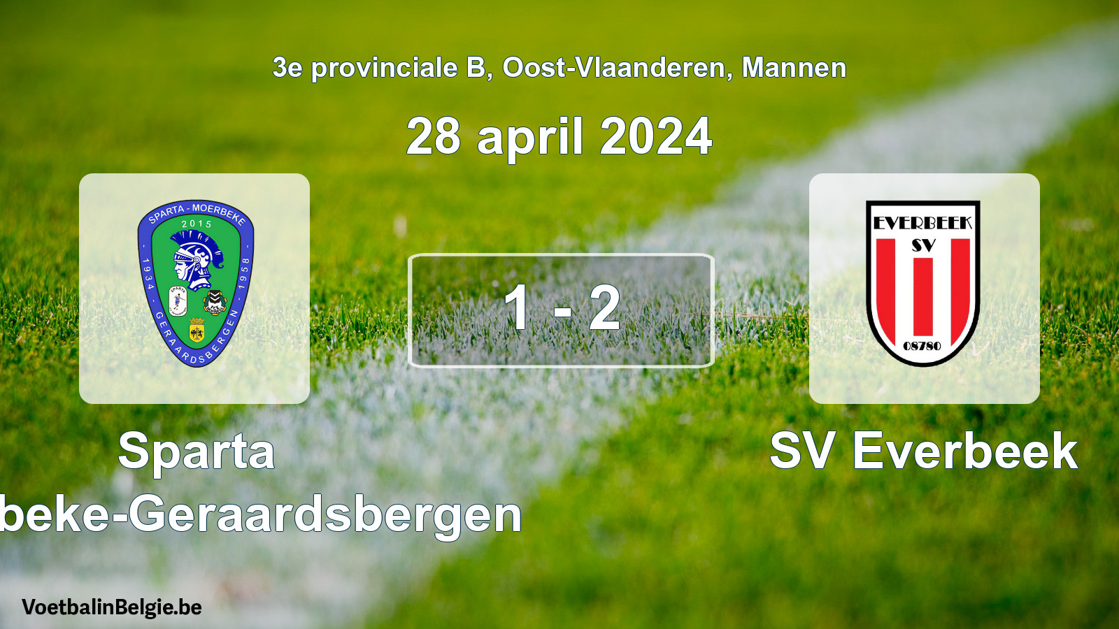 Gespeelde wedstrijd mannenvoetbal: Sparta Moerbeke-Geraardsbergen - SV Everbeek 1 - 2 (28 april 2024)